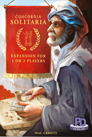 Cover of Concordia: Solitaria, showing a bearded, turbanned merchant at his table