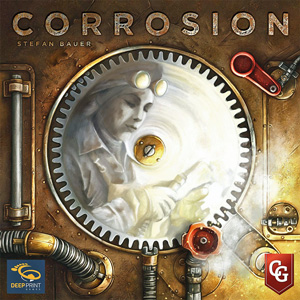 Cover of Corrosion: rusty levers, cogs and pipes with the image of an engineer in the centre