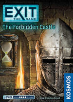 Cover of EXIT - the Forbidden Castle: a suit of armour in a castle passgeway with a sand timer in the background