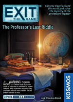 Cover of EXIT: The Professor's Last Riddle, showing the late professor's desk and components of the riddle
