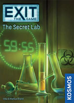 The Secret Lab cover: test tubes, flasks and a clock counting down