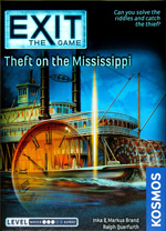 Cover of EXIT - Theft on the Mississippi: a pocket watch superimposed on a Mississippi paddle steamer