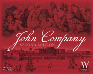 Cover from John Company second edition: red and black monochrome picture of Georgian excess over a port with sailing ships