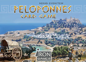 Cover of the Peloponnes Card Game: supplies en route to ancient Greek city (and acropolis)