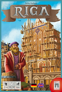 Cover from Riga: a richly dressed merchant in front of a Riga church under construction