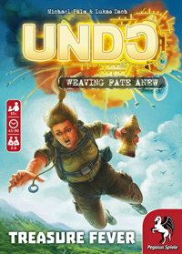 Undo - Treasure Fever cover: A falling woman pulls her rip-cord as her aeroplane explodes above her