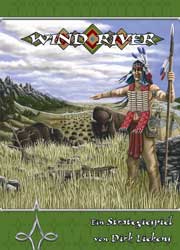 Wind River box art: a native American gestures to a herd of buffalo on the prairie