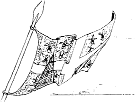 The French flag flies from a pike