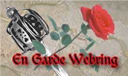 The En Garde! Webring logo: a sword hilt crossed by a rose