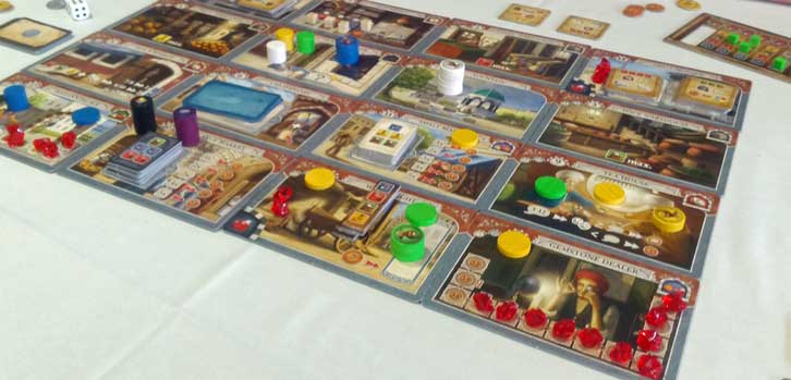 Istanbul in play - with rubies available and players' markers scattered across the board