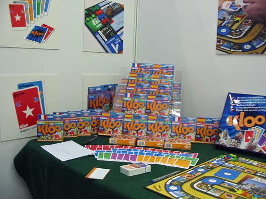 The Kloo stand at Toy Fair with a display of Kloo boxes and boards