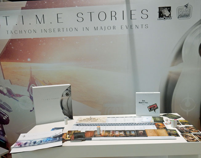 The T.I.M.E Stories display: the game's books under a large banner that reveals T.I.M.E stands for Tachyon Insertion in Major Events