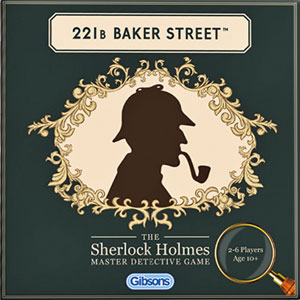Cover of 221B Baker Street: dark green with a silhouette of Sherlock Holmes's head (with pipe and deerstalker) framed in a scrollwork