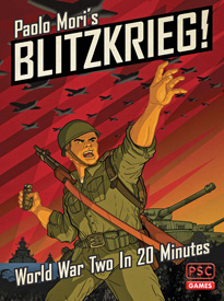 Blitzkrieg! cover: a GI throws a grenade while the skies are full of planes in WW2 poster style