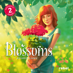 Cover art from Blossoms: a red-headed girl cradles an even redder flower in a pot