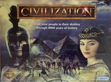 Cover of the new Gibsons' Civilization: Cleopatra and a Greek Hoplite against a backdrop of pyramids and a camel train