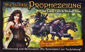 Cover art from Dark Prophecy - a leather-clad warrior woman stands as the galloping coach goes past