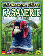Cover of Fancy Feathers: a very fancy pheasant looks out at you with a bird cage in the background