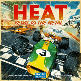 Cover of HEAT: a 1950s-style racing car takes the chequered flag