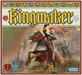 Cover of Kingmaker: a mounted figure in full armour crowns himself triumphantly