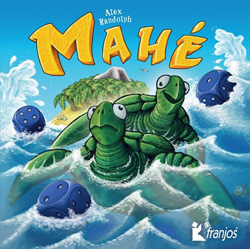 Cover of Mahe: a turtle looks surprised as another one catches up with a roll of 7 on three dice