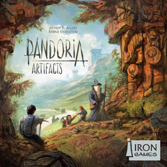 Cover of Pandoria Artifacts: a wizard leads a group of explorers into a cave strewn with ancient artifacts