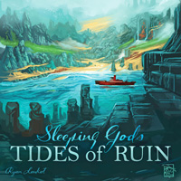 Cover of Sleeping Gods: Tides of Ruin - the good ship Manticore framed in the ruins of a city