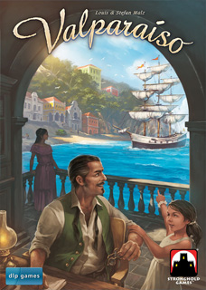 Cover of Valparaiso - a girl attracts her father's attention to a three-masted merchant ship entering the port