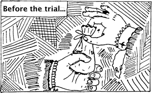 Before the trial: a pouch of coins is handed from one anonymous figure to another
