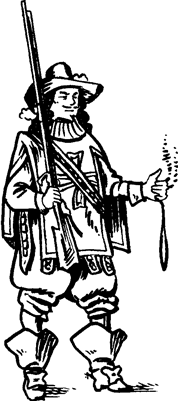 A soldier armed with an arquebus and smouldering match