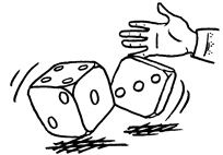 A hand rolls dice towards you