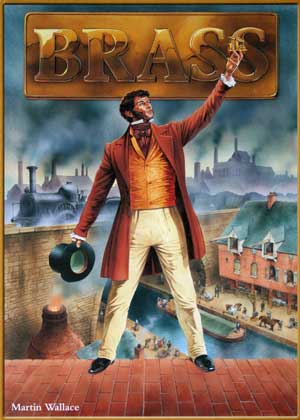 Cover art from Brass: a 17th century industrialist stands in front of an industrial landcsape of canals and railways