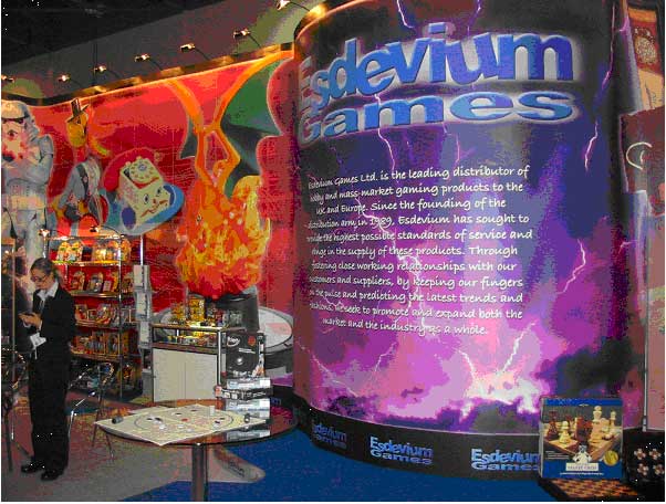 Esdevium's colourful stand at the London Toy Fair with Polarity centre stage
