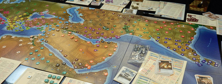 The eastern end of the Mega Civilization board with the game in progress