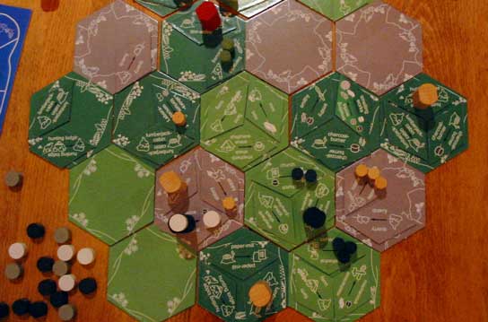 Bird's eye view of the Neuland board in play