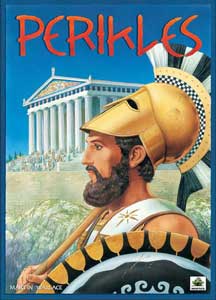 Perikles box art: an Ancient Greek warrior in front of the Partehenon