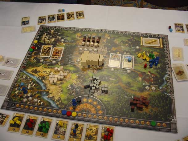 Photo of a game of Pillars of the Earth in play