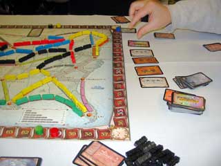 Close-up of board and cards in play