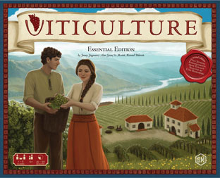 The cover of Viticulture Essential - a young couple pick grapes against a Tuscan landscape